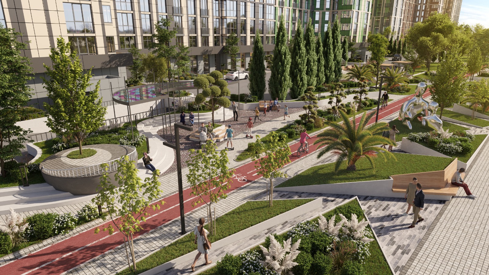 Двор и беговая дорожка в ЖК "Светский лес" в Сочи