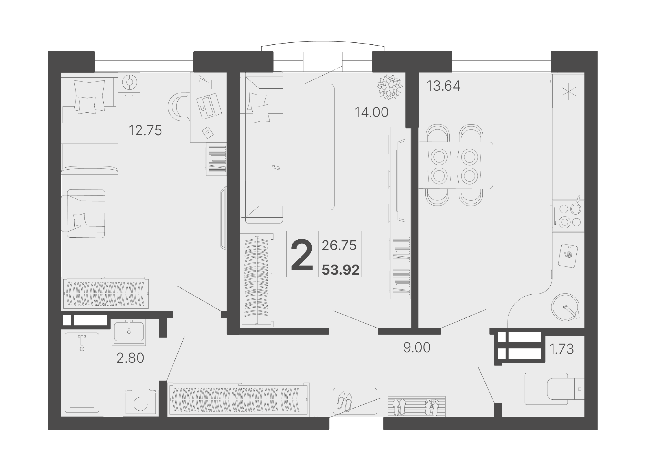 2-комнатная квартира "Светский лес"