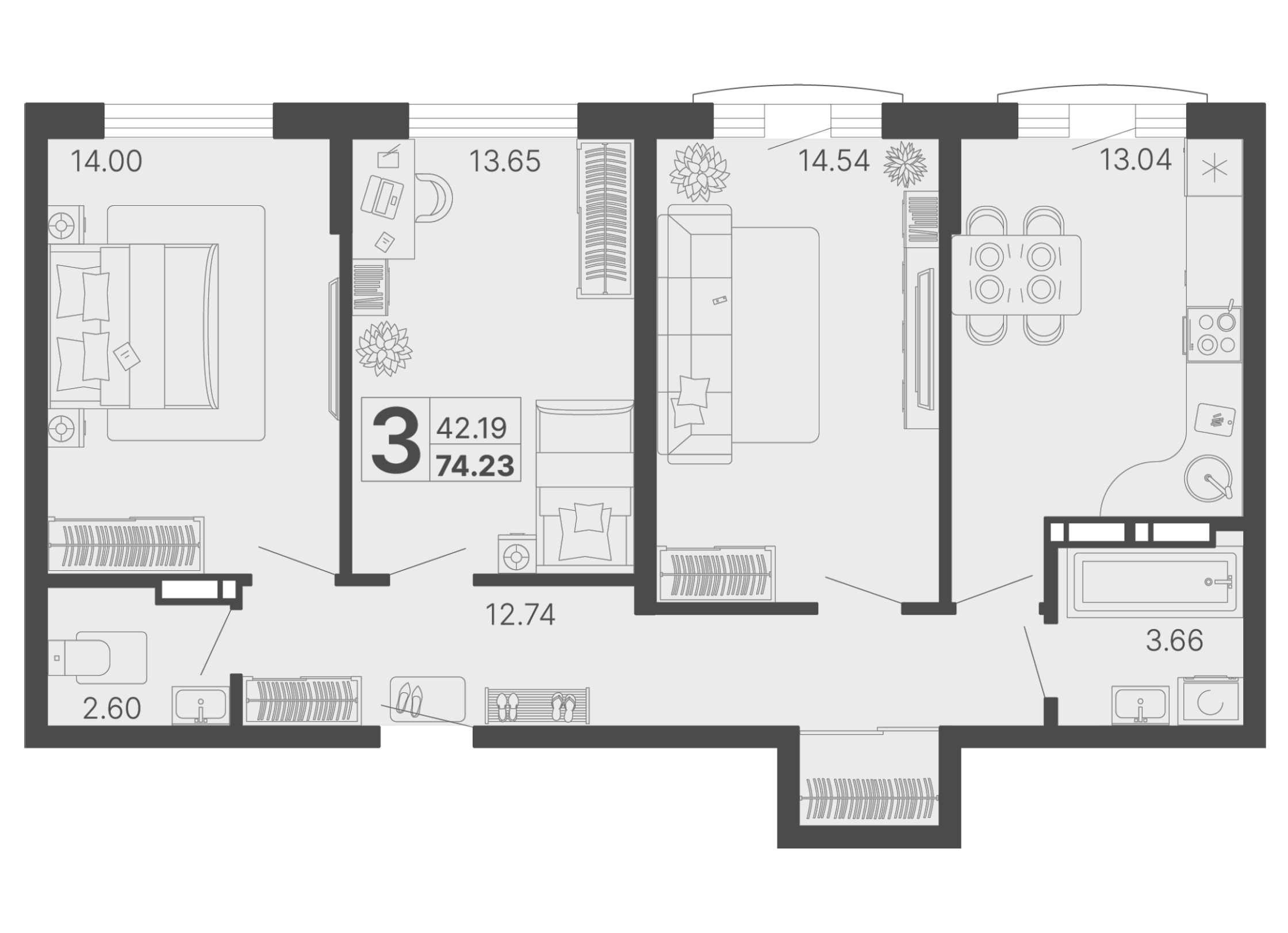 3-комнатная квартира "Светский лес"